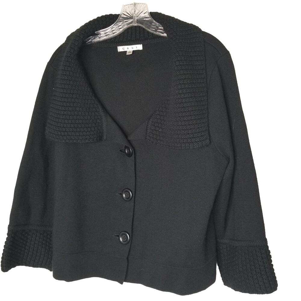Cabi Sweater Womens Large Jackie O Wool Blend Black Cardigan Cozy Old Money
